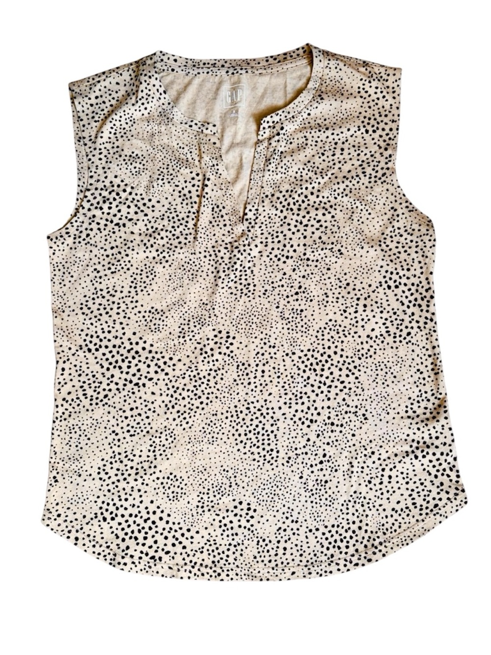 GAP tank top leopard print beige black S NEW split neck lightweight knit muscle